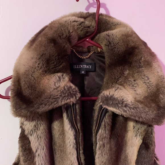 Ellen Tracy Brown Faux Fur Vest with Drawstrings XS - Picture 2 of 9